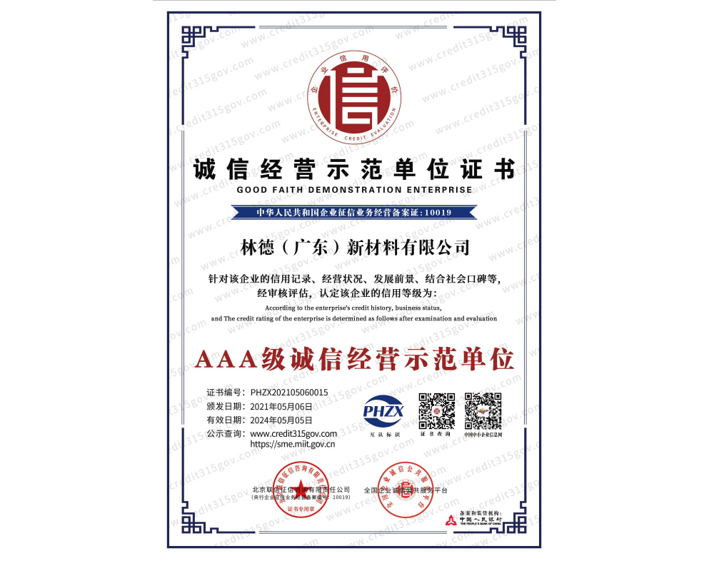 诚信经营示范单位证书